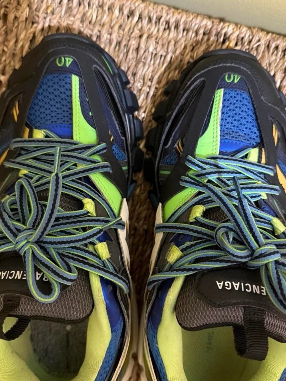 Balenciaga Men's Blue, Neon Green & Black Track Sneakers